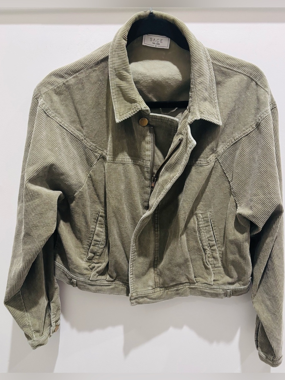 Sage Olive Green Corduroy Cropped Jacket